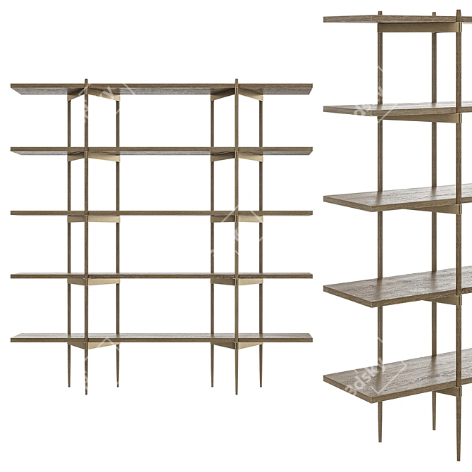 Elegant Wood & Metal Shelving 3D model image 1