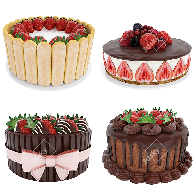 Sweet Delights: Strawberry Cake Collection 3D model image 2