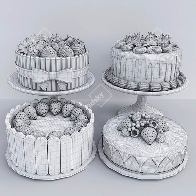 Sweet Delights: Strawberry Cake Collection 3D model image 3