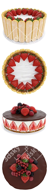 Sweet Delights: Strawberry Cake Collection 3D model image 4