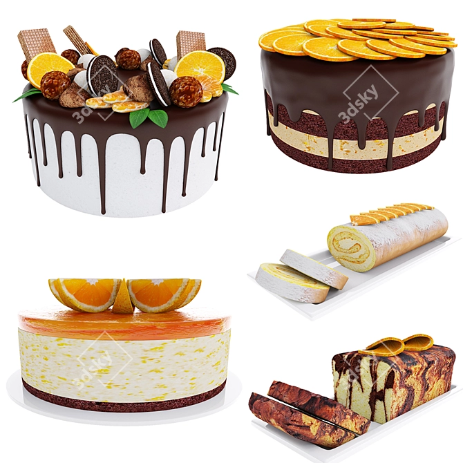 Delicious Orange Cake Collection 3D model image 2