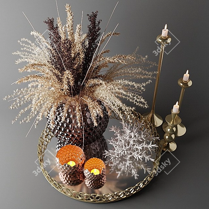 Elegant Dried Floral Bouquet 3D model image 2