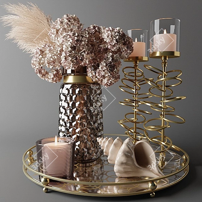 Elegant Dried Hydrangea & Pampas Grass Bouquet 3D model image 1