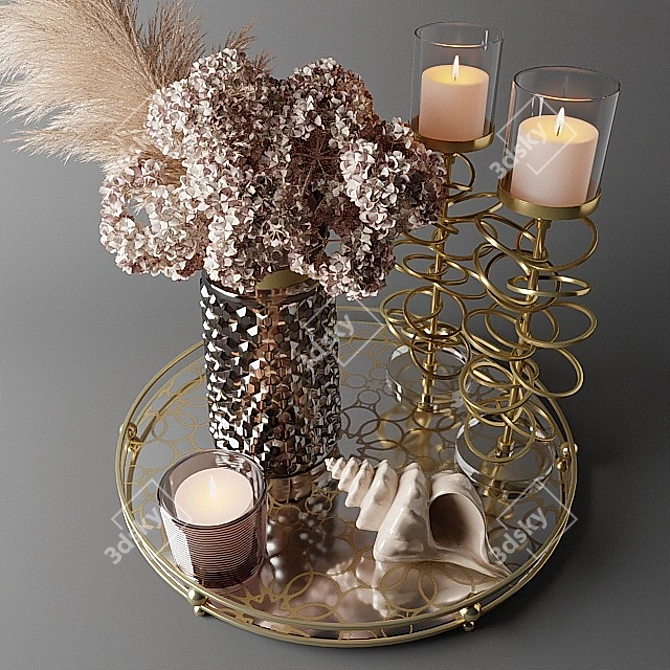 Elegant Dried Hydrangea & Pampas Grass Bouquet 3D model image 2