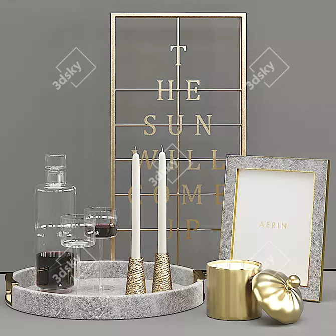 Gold Candlesticks, Shagreen Tray & More 3D model image 1