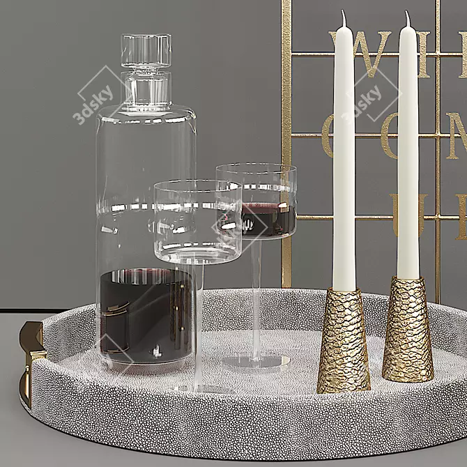 Gold Candlesticks, Shagreen Tray & More 3D model image 3