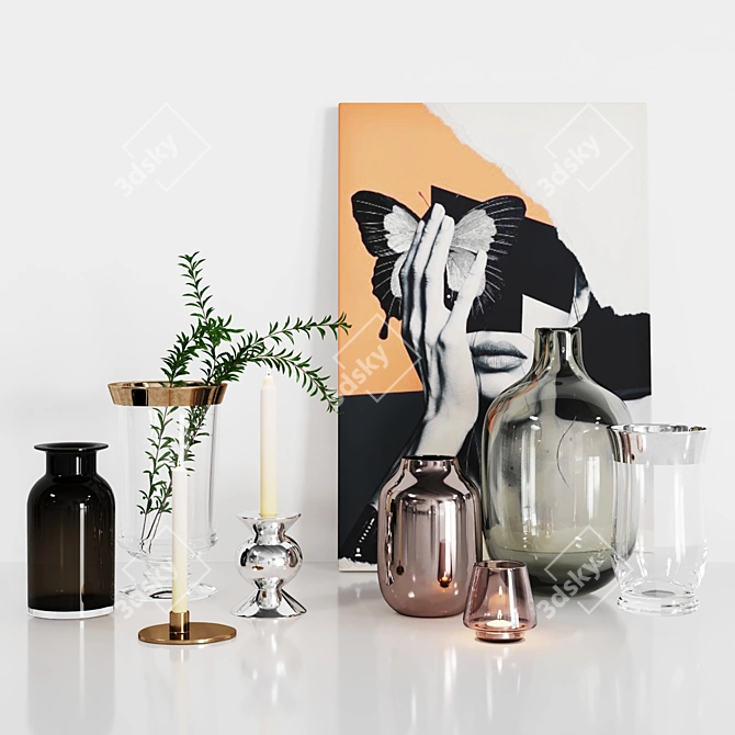 Zara Home Decor Set: Vases, Candle Holders & Chandelier 3D model image 1