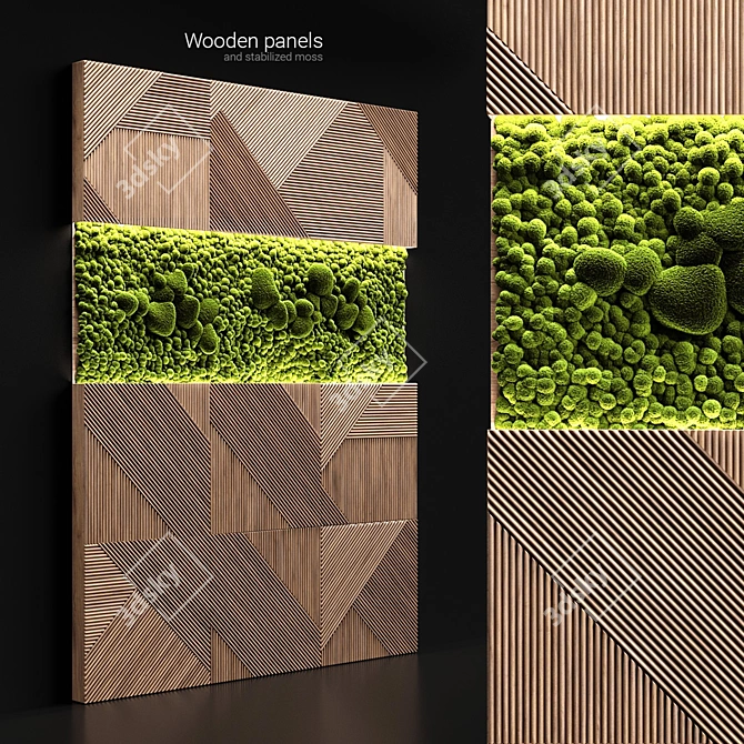 Nature's Glow: Wood Panel & Stabilized Moss 3D model image 1