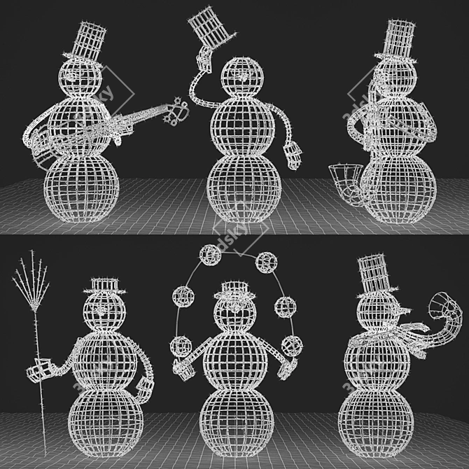 Festive Snowman Garland Decor 3D model image 2