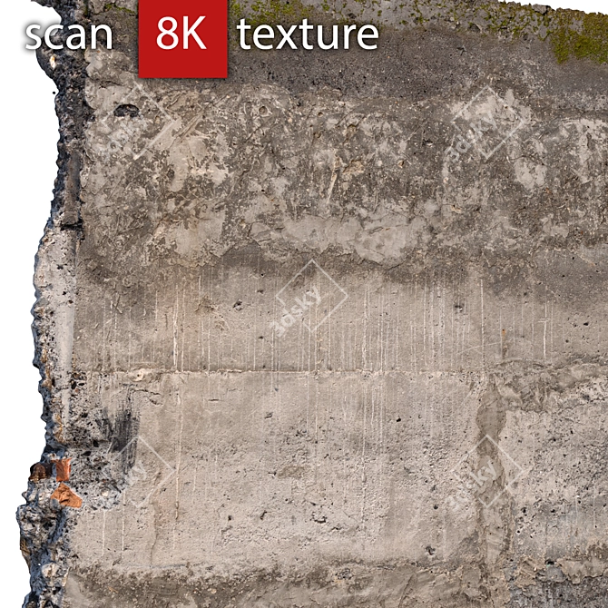 Concrete Fragment Wall: High Resolution 3D Model 3D model image 1