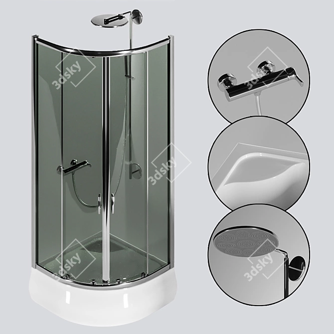 4-Piece Shower Cabin Set 3D model image 2