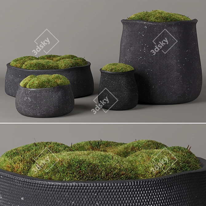 RH Crosshatch Concrete Vases 3D model image 1