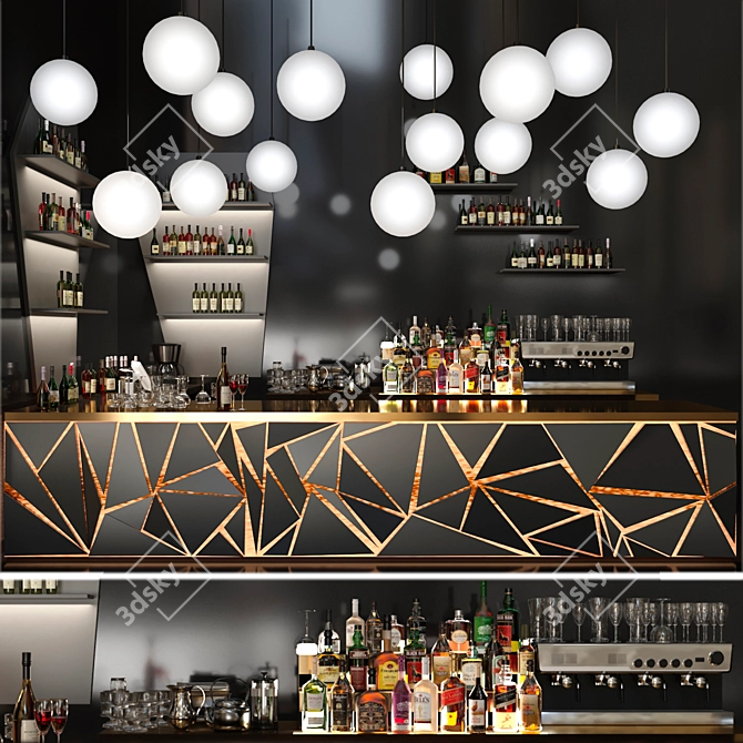 Modern Bar Set with Lighting and Coffee Machine 3D model image 1