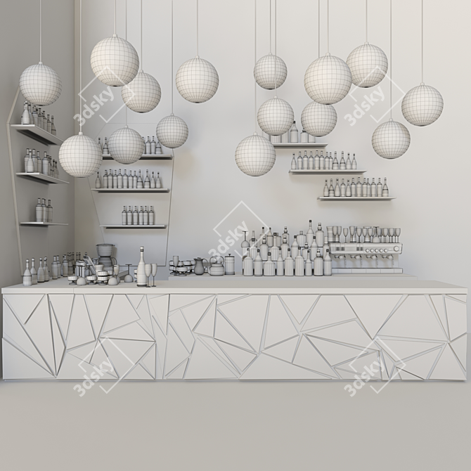 Modern Bar Set with Lighting and Coffee Machine 3D model image 2