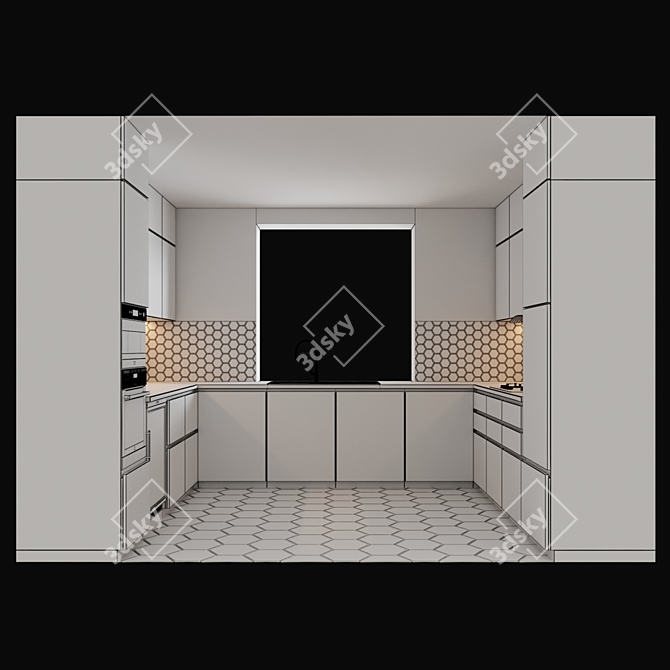 Complete Kitchen Set with Gas Cooktop, Oven, Microwave, Sink, Mixer, Extractor and Wine Cabinet 3D model image 3