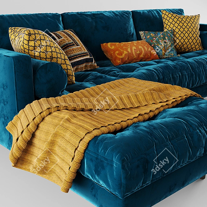 Sleek Blue Left Sectional Sofa 3D model image 2