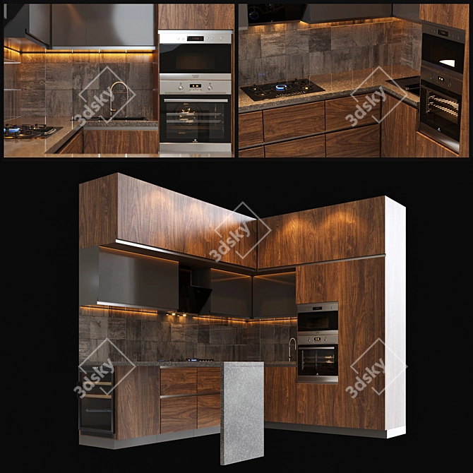 Complete Kitchen Package: Gas Cooktop, Oven, Microwave, Sink, Faucet & Extractor 3D model image 1