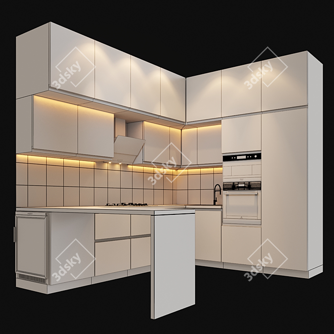 Complete Kitchen Package: Gas Cooktop, Oven, Microwave, Sink, Faucet & Extractor 3D model image 2