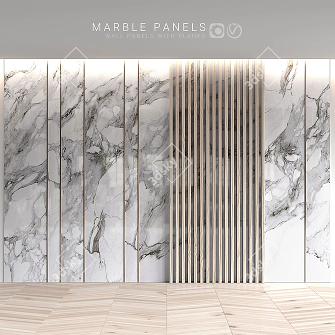 Marble Panels with Planks: the Modern Classic Touch  Elegant wall decor for versatile interiors. 3D model image 1