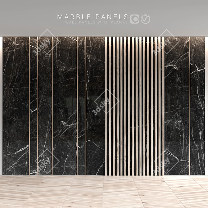 Marble Panels with Planks: the Modern Classic Touch  Elegant wall decor for versatile interiors. 3D model image 2