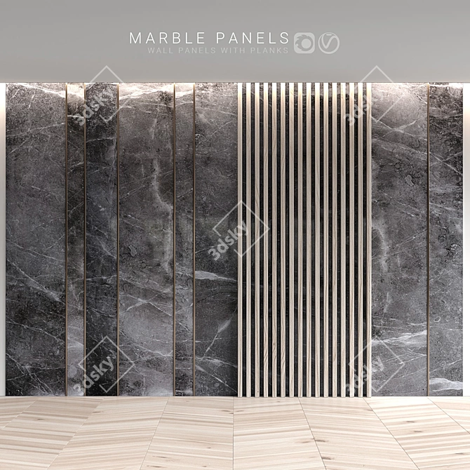 Marble Panels with Planks: the Modern Classic Touch  Elegant wall decor for versatile interiors. 3D model image 3