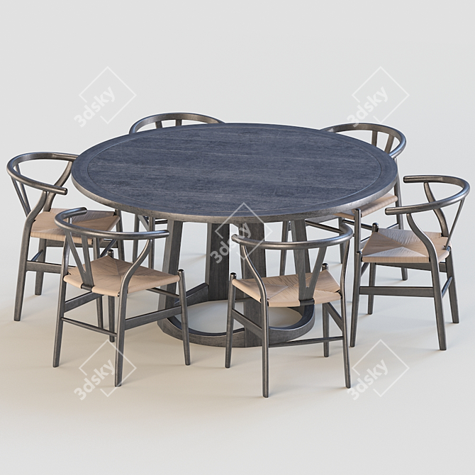 Sleek Wishbone Chairs Set 3D model image 1