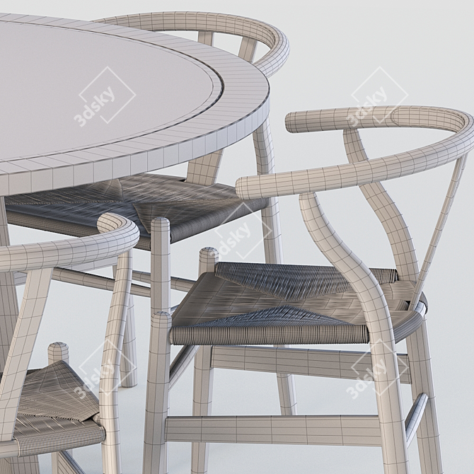 Sleek Wishbone Chairs Set 3D model image 3