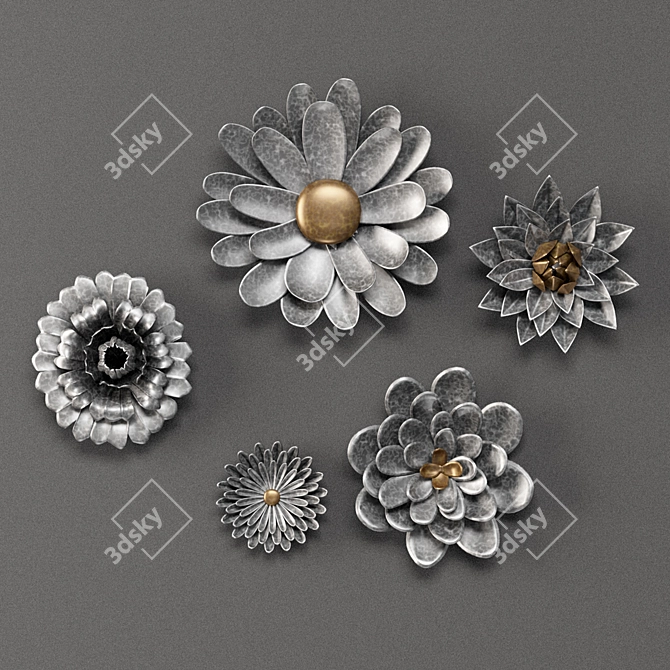 Galvanized Metal Flower Wall Decor 3D model image 1