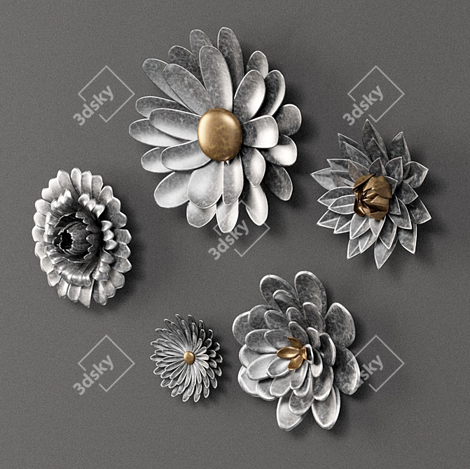 Galvanized Metal Flower Wall Decor 3D model image 2