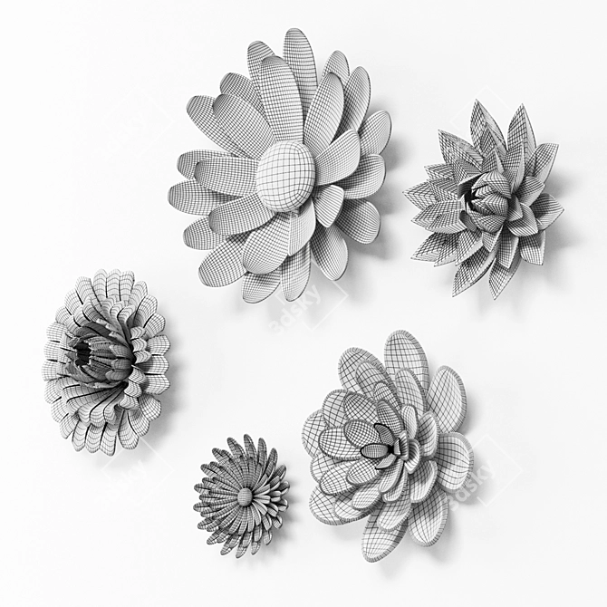 Galvanized Metal Flower Wall Decor 3D model image 3