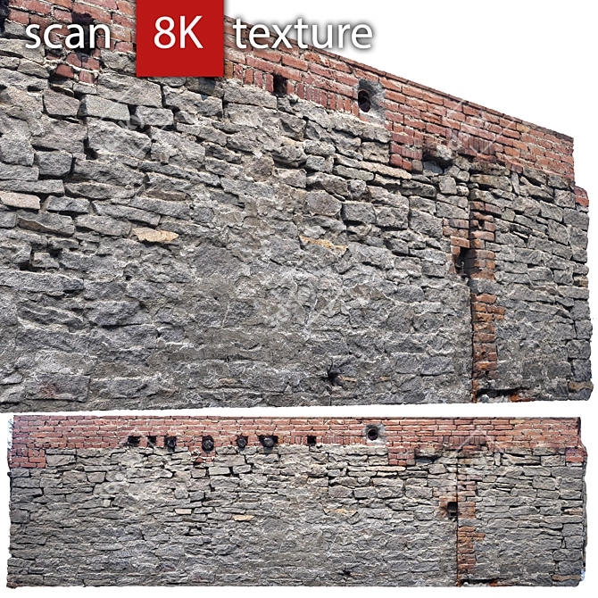 Detailed Stone Wall 3D Model 3D model image 2