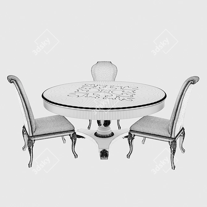 Vintage Wood Circle Table & Velvet Chair 3D model image 3