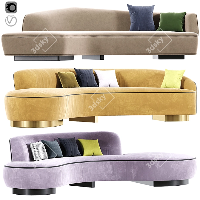 Serpentine Curve Sofa Set 3D model image 1