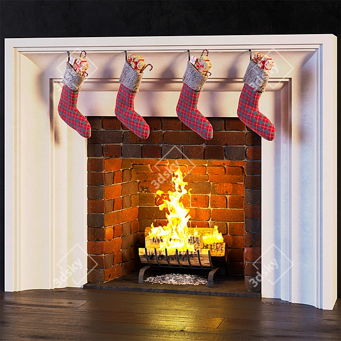 Cozy Christmas Fireplace 3D model image 1