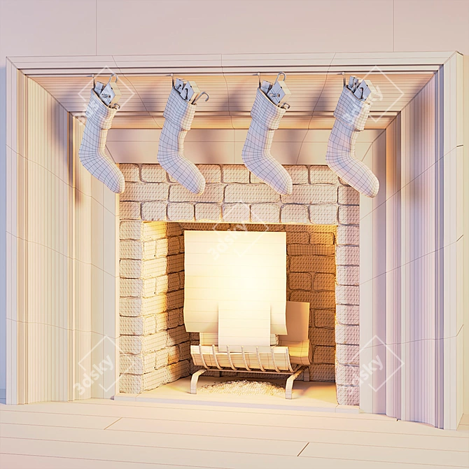 Cozy Christmas Fireplace 3D model image 3