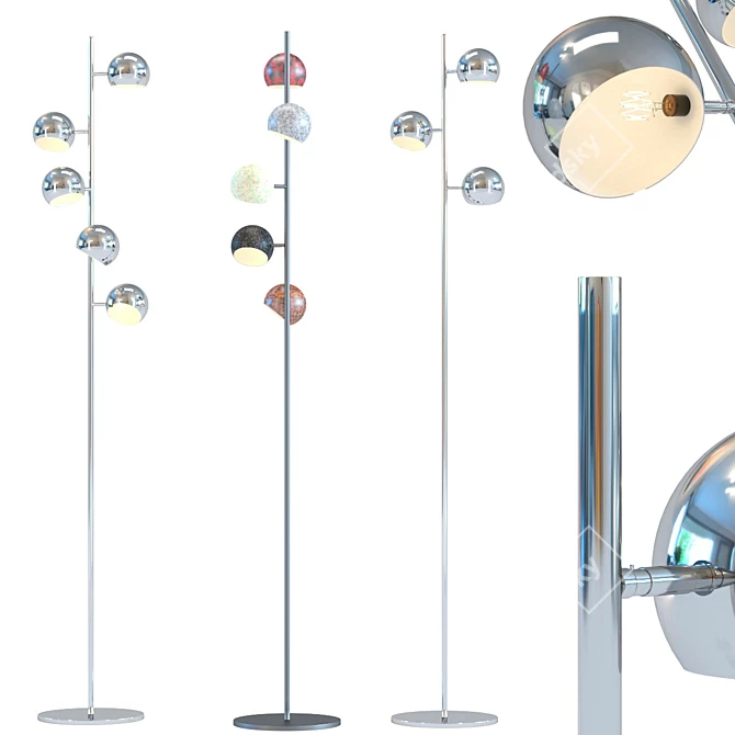 Chrome 5-Lite Floor Lamp: Elegant and Retro 3D model image 1