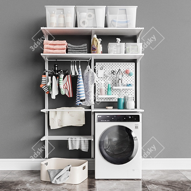 Versatile Wall-Mounted Laundry Solution 3D model image 1