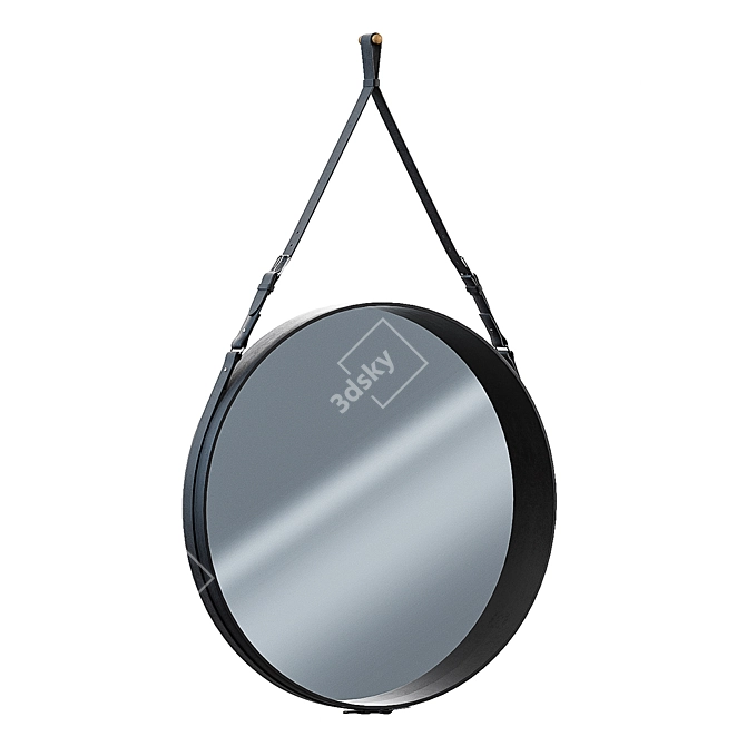 Sleek Round Mirror with Leather Strap 3D model image 1