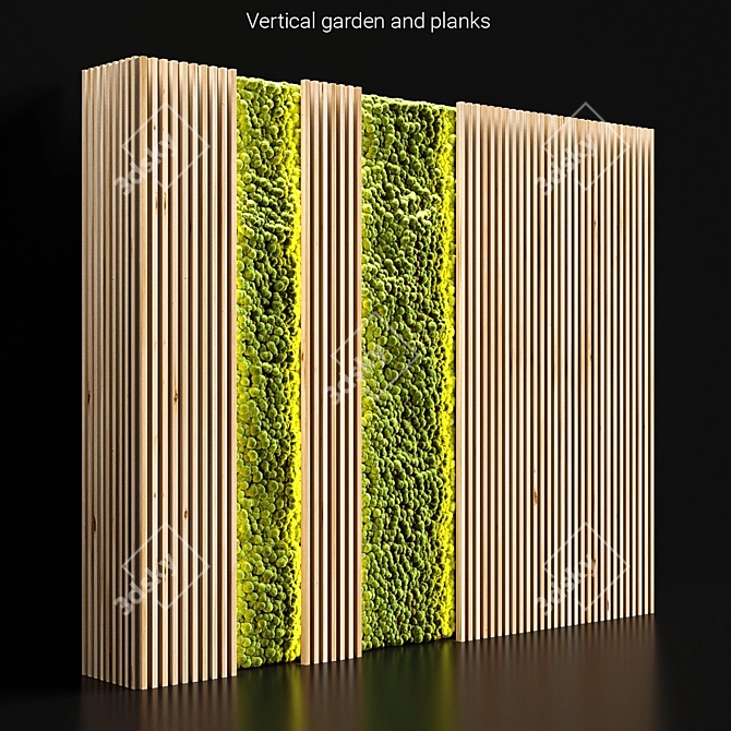 Title: Moss and Wood: Vertical Garden Planks 3D model image 1