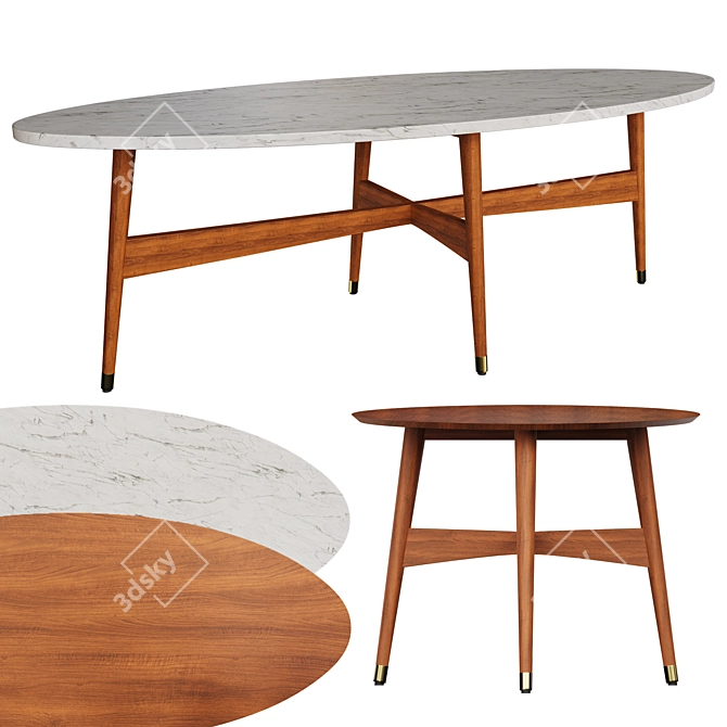 Reeve Oval Mid-Century Coffee Table 3D model image 1