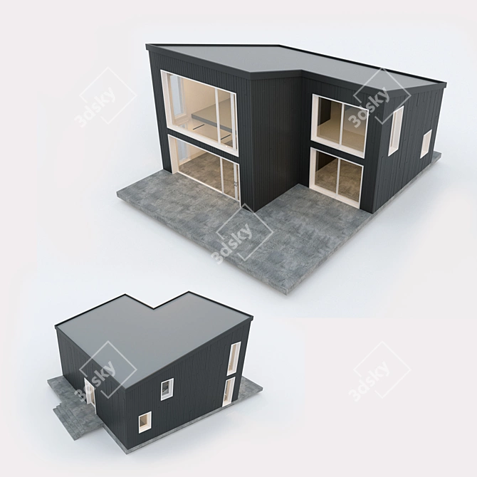 Contemporary Two-Storey Prefab Home. Panoramic Glazing. 3D model image 2