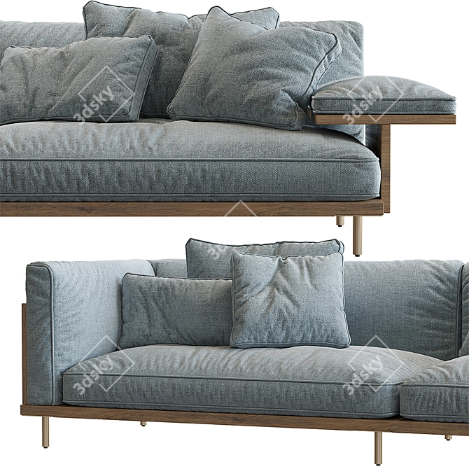 Elegant Belle Reeve Sofa: Brass & Walnut 3D model image 2