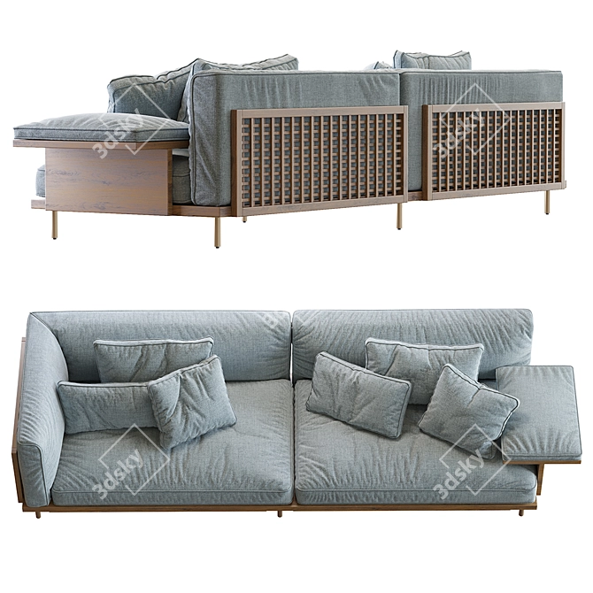 Elegant Belle Reeve Sofa: Brass & Walnut 3D model image 3