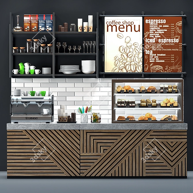 Title: 3D Coffee Shop Model Kit 3D model image 1