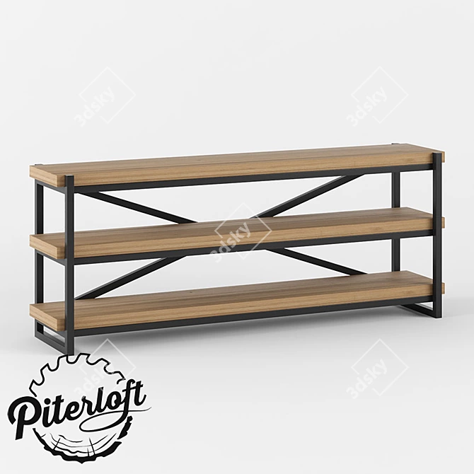 Rustic Wood Metal Console 3D model image 1