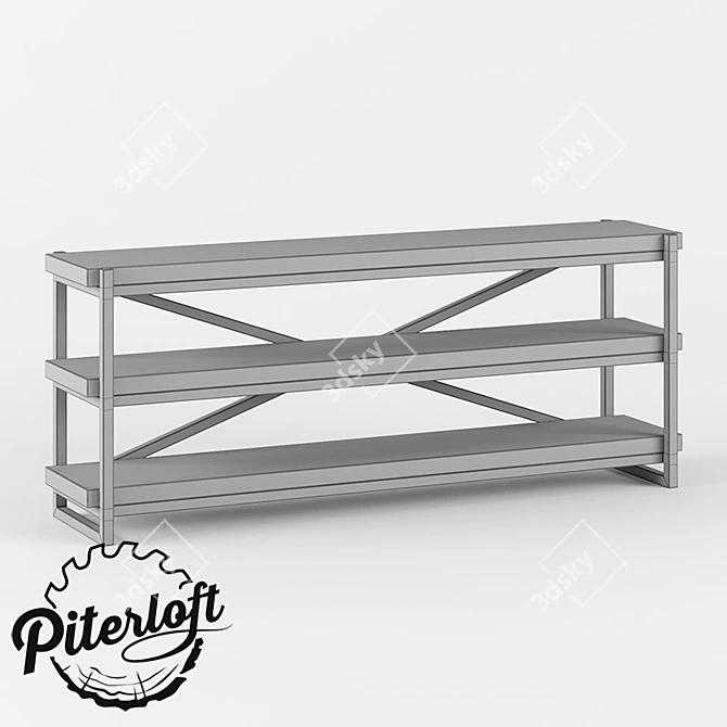 Rustic Wood Metal Console 3D model image 2