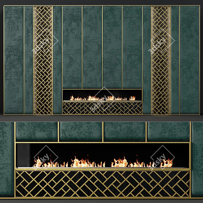 Contemporary 33" Firepace: Brass Inserts & Fabric Panels 3D model image 1