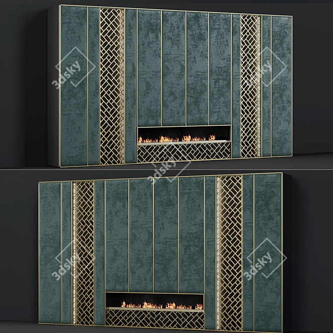 Contemporary 33" Firepace: Brass Inserts & Fabric Panels 3D model image 2