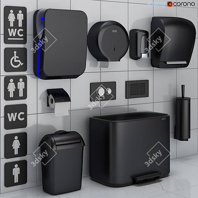 Modern Black Bathroom Accessories Set 3D model image 1