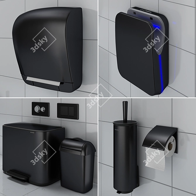 Modern Black Bathroom Accessories Set 3D model image 2